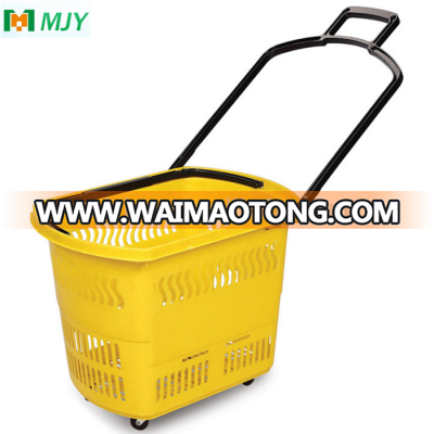 Plastic rolling shopping basket MJY-TR02 with wheels